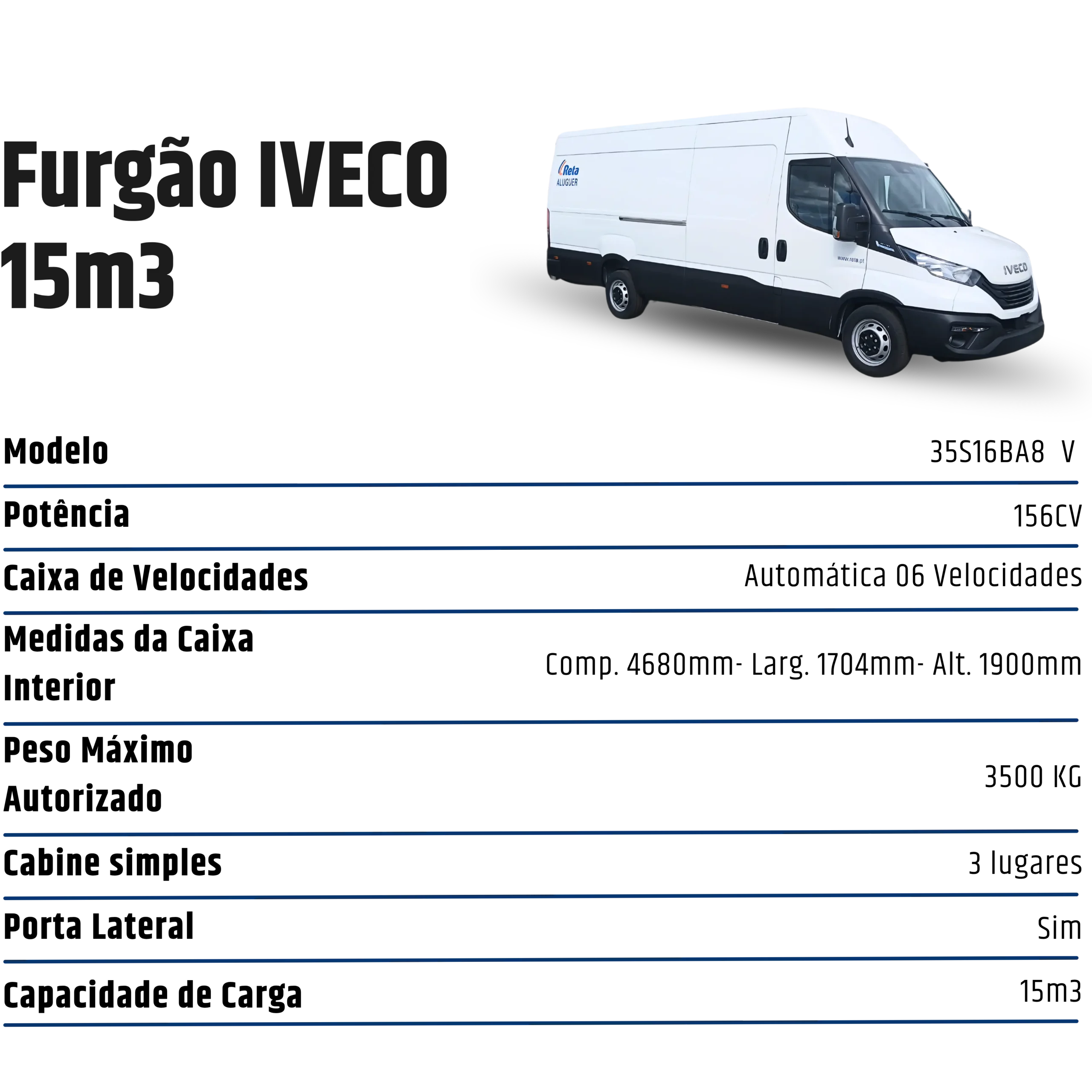 Caracteristicas tecnicas Furgoes Iveco Daily 15m3 RETA