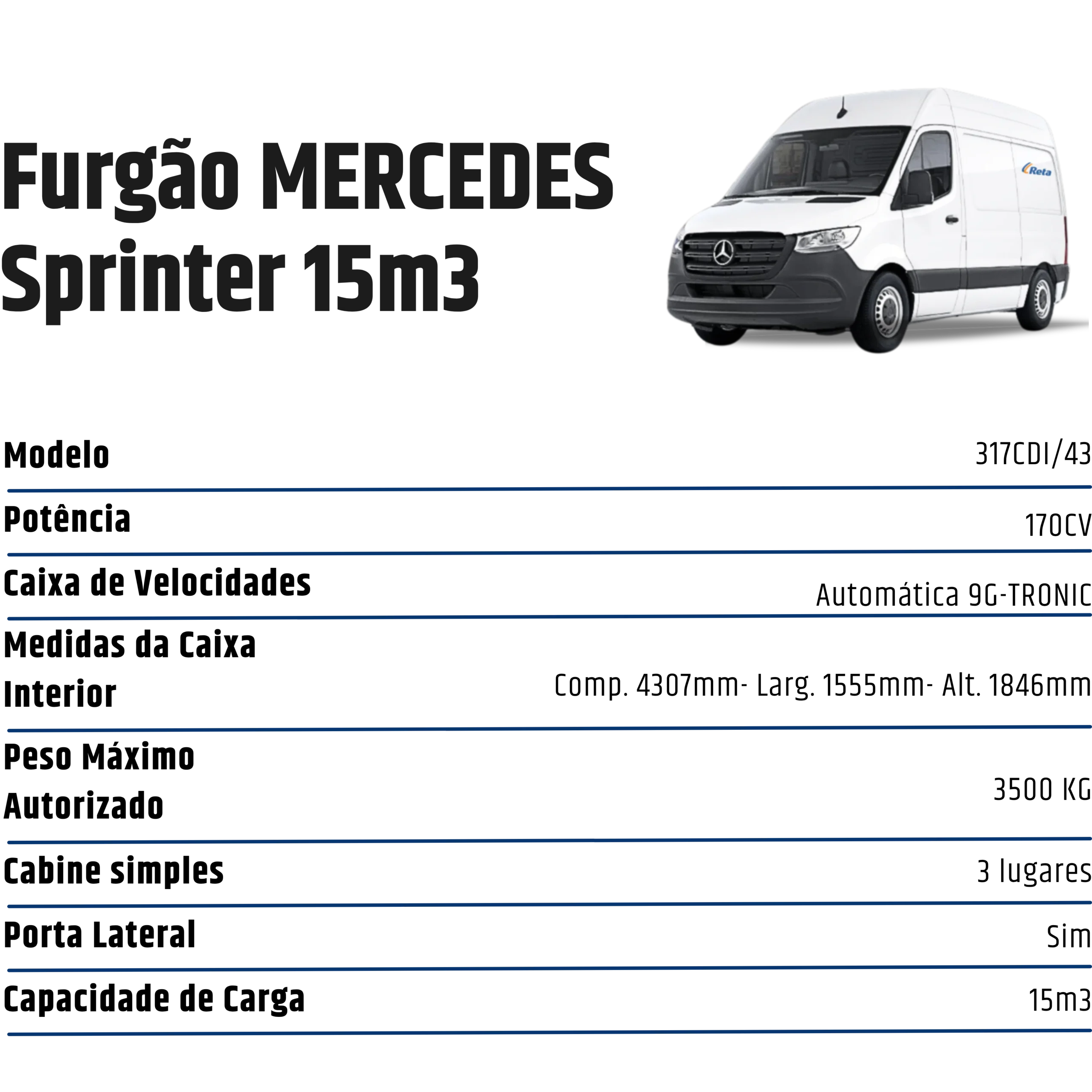 Caracteristicas tecnicas Furgoes Mercedes Sprinter 15m3 RETA